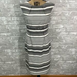 Calvin Klein Cap Sleeve Belted Striped Sheath Dress
